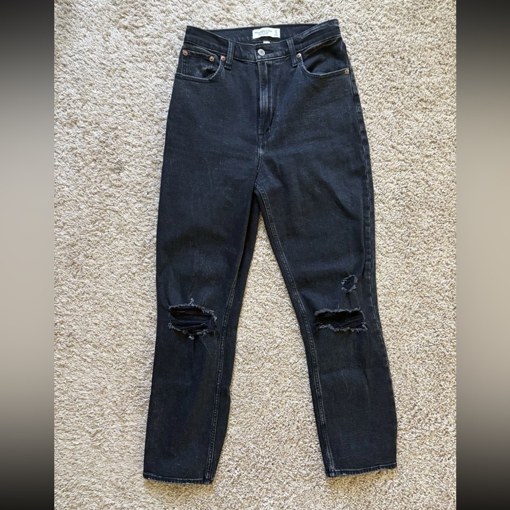 ABERCROMBIE Women’s Black Ripped Jeans High Waisted Size 4 Distressed Y2K